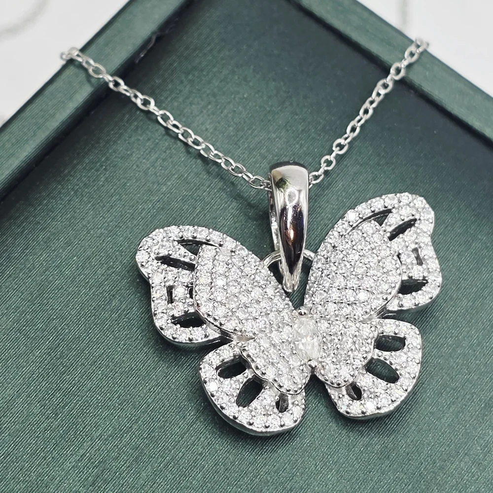 ✨ Moissanite Butterfly Necklace – 925 Sterling Silver (Italian Made) ✨